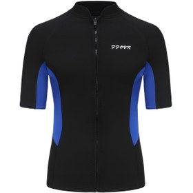 Resim Erkekler için 3mm Neopren Dalış Ceketi - Kısa Kollu Fermuarlı Su Sporları, Sörf ve Yüzme İçin Wetsuit Üstü, Mavi & Siyah, Orta Esneklik, Şnorkel Ekipmanı, Sadece Elde Yıkama, Rahat Kalıplı Mayo 
