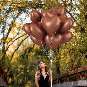 Resim 10 adet 18 İnç Kahve Kalp Folyo Balonlar Düğün, Doğum Günü, Sevgililer Günü, Yıldönümü Parti Süslemeleri Aşk Balonları 