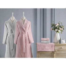 Resim Özdilek Blesso Aile Bornoz Seti 5 Parça Pembe-gri Çok Renkli 