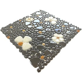 Resim MozaiKristaL Füme, Beyaz, Sarı Çiçek Desenli 31,5x31,5cm. Fileli Cam Mozaik. ( 5 File Karo=0.5 m2 Fiyatıdır ) 