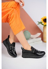 Resim GİMER - Dolgu Simli Taban Taşlı Siyah Kadın Ayakkabı - AKAY0901G 