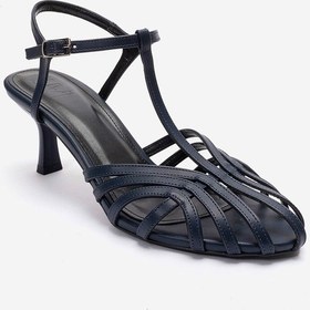 Resim Luvishoes Felip Lacivert Cilt Bantlı Kadın Kısa Topuklu Ayakkabı 