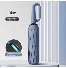 Resim Oldfriend Mavi Rüzgar Geçirmez Upf50+ Katlanabilir 3-diz 1-direk Güçlendirilmiş Seyahat Şemsiyesi 