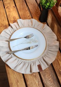 Resim Lizbon Keten Yuvarlak Fırfırlı 2 Li Vintage Amerikan Servis Bej 40x40 