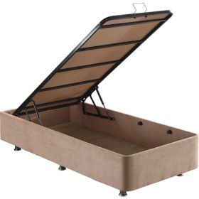 Resim Niron Yatak Niron Ela Baza - 80X180 cm Tek Kişilik Sandıklı Sütlü Kahve Kumaş Baza Silinebilir Soho Kumaş 