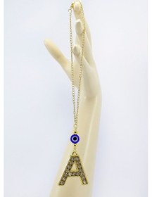 Resim Gold Renkli Parlak Taşlı Yassı Cam Nazar Boncuklu A Harfi Araba D 