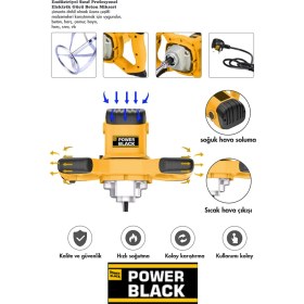 Resim Power Black Elektrikli Alçı Boya ve Harç Karıştırıcı Mikser Sarı 