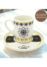 Resim Siyah Gold Çiçek Desenli 6 Kişilik Porselen Kahve Fincan Takımı Siyah Beyaz 