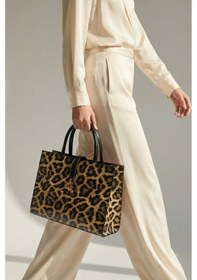 Resim Gaia Rinaldi Kadın Leopar Rugan Evrak Çantası Kilit Detaylı 3 Bölmeli Ayarlanabilir Askılı Leopar 