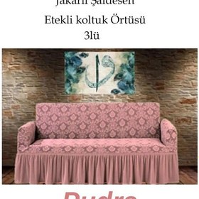 Resim Şal Desen Koltuk, Kanepe, Çekyat Örtüsü, Etekli 3lü Pudra Pudra 