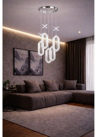 Resim Bohem Aydınlatma Krom 5'li Sarkıt Elips 3 Renk Led Modern Avize Krom 