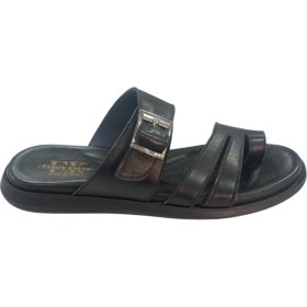 Resim 6057 Erkek Siyah Deri Parmak Arası Tokalı Terlik 