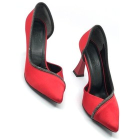 Resim Feles Kadeh Topuk Saten Taşlı Stiletto Kadın Topuklu Ayakkabı Kırmızı 