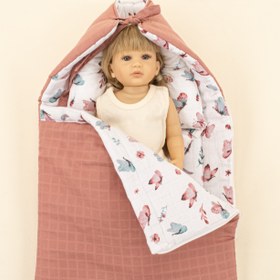 Resim Uyku Tulumu - Baş Şekillendirici Yastık - Gül Kurusu Muslin - Kelebekler 