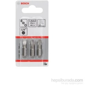 Resim Bosch - 3 Parçalı Vidalama Ucu Seti Ekstra Sert Serisi (Karışık) - S 1,0X5,5: Ph2: Pz2: 25 Mm 