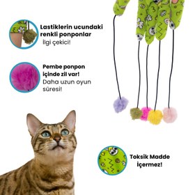 Resim Çıngırak Sesli Sihirli Eldiven Ponponlu Kedi Oltası - Tavşan Desenli Sihirli Eldiven 