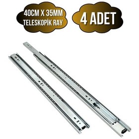 Resim Teleskobik 35mm Çekmece Ray Bilyeli Mobilya Dolap Rayı 40cm 35mm 4 Takım Krom Çok Renkli 