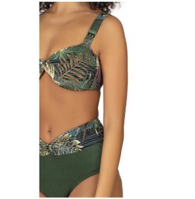Resim Endeep Kadın Yeşil Yaprak Desenli Parıltılı Yüksek Bel Bikini Takımı-yeşil 