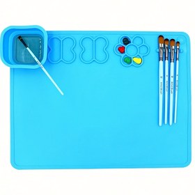 Resim Yeniden kullanılabilir Silikon Sanat Matı Öğrenciler ve Sanatçılar için - Yeniden kullanılabilir Doodle Tahtası, Fırça Tutucu ile Yağlı Boyama Matı (Fırçalar Dahil Değildir) - 40x31cm/15.75"x12.2" - Mavi, Pembe, Mor 