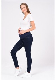 Resim Busa Hamile Esnek Karın Bantlı Skinny Termal Kot Pantolon Mavi-mavi 