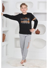 Resim Modanino Erkek Çocuk Baskılı %100 Pamuk İnterlok Kumaş Pijama Takımı 12446 Siyah 