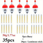 Resim 35 adet Luminous Balıkçılık Yükseliği ile Luminous Çubuk Seti - Yüksek Görünürlüklü EVA, Çift Renkli Kırmızı ve Sarı, Karp ve Crucian için Büyük Karın Küre, Gece Balıkçılığı ve Uzun Atışlar için İdeal, Karışık Ağırlıklar Dahil - Balıkçılık Aksesuarları 