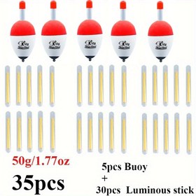Resim 35 adet Luminous Balıkçılık Yükseliği ile Luminous Çubuk Seti - Yüksek Görünürlüklü EVA, Çift Renkli Kırmızı ve Sarı, Karp ve Crucian için Büyük Karın Küre, Gece Balıkçılığı ve Uzun Atışlar için İdeal, Karışık Ağırlıklar Dahil - Balıkçılık Aksesuarları 