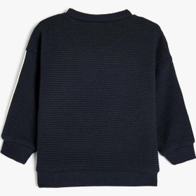 Resim Erkek Bebek Sweatshirt Bisiklet Yaka Uzun Kollu Şerit Detaylı Pamuklu 