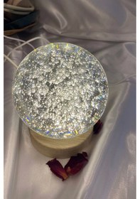 Resim 3d Led Işık Cam Küre Tek Renk Ahşap Hava Kabarcığı Büyük Boy 10 Cm 