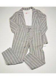 Resim Mutlu Bebe Ceketli 3 Lü Erkek Çocuk Takım Elbise Keten Pamuklu Ceket Pantalon Tişört Gri 