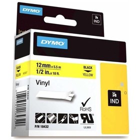 Resim Dymo 18432 Rhinopro Sarı/Siyah Vinil Şerit 12 MM x 5.5 M 