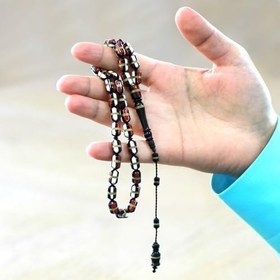 Resim Sistemli Beyaz Kırmızı Mine Dolgulu Pirinç Sarmal Kapsül Kesim Kuka Tesbih 