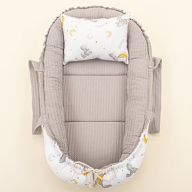 Resim Babynest ve Yastık - Çift Taraflı - Gri Örgü - Gri Tavşan 