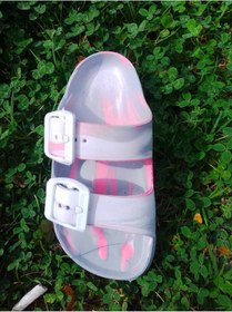 Resim Ayfox Eva Çocuk Terlik Çift Tokalı Günlük Ev Banyo Plaj Terliği Önü Açık Çocuk Terlikleri Pembe Beyaz Ebruli 