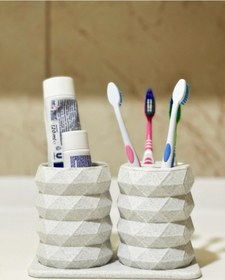 Resim Modern Tasarım Ve Şık Diş Fırçalık Seti - Mermer Beyaz - 17cm Beyaz - Mermer 