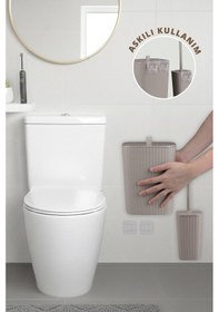Resim Okyanus Home Safir Yapışkanlı Wc Fırçalık Ve Çöp Kovası Seti Vizon 2'li Banyo Seti Kahverengi 