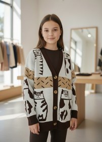 Resim Minimoda Kids Kız çocuk kedi baskılı hırka 