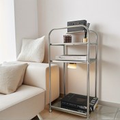 Resim 3 Katlı Paslanmaz Çelik Çok Amaçlı Depolama Rafı - Banyo ve Yatak Odası için Ayakta Duran Düzenleyici, Tuvalet Malzemeleri, Kitaplar ve Dekor için Katlı Raflarla, Dayanıklı Metal Tasarım, Banyo Düzenleyici | Katlı Raf Tasarımı | Şık Metal Bitiş, Banyo Dekoru ve Aksesuarları, Kullanım Rafı 