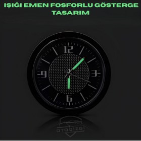 Resim Oto Çizgi Lüks Analog Araç İçi Saat | Torpido & Konsol Uyumlu | Şık Metal Çerçeveli Oto Saati 
