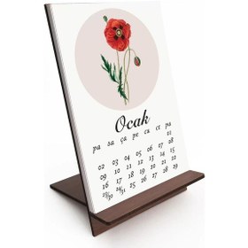 Resim 2027 Çiçekli Takvim, Ahşap Takvim, Çiçek Resimli Masa Takvimi, 2027 Takvim 