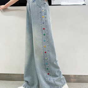 Resim Kız Çocukları için 2025 İlkbahar/Sonbahar Yeni Bol Kesim Geniş Paça Düz Bacak Kot Pantolonlar 