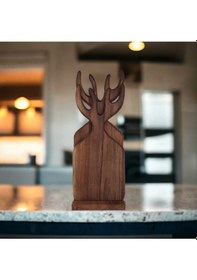 Resim Geyikli Sunum Tahtası Seti Doğrama Tahtası Seti Ceviz Ağacı 3 Parça Standlı Kesme Tahtası Ahşap 