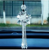 Resim Sunshine022 Kristal Oto Aski Susu Beyaz Kristal Çiçk Püskül Ayna Aksesuarı 