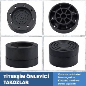 Resim TİNEKE Beyaz Eşya Ayağı Çamaşır Makinesi Mobilya Titreşim Önleyici Kaydırmaz Yükseltici 4 Lü Set SİYAH (6 CM) 