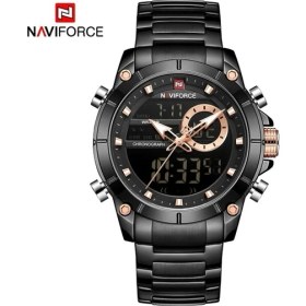 Resim Hanyang Siyah Navıforce Casual Quartz Saat Erkekler Paslanmaz Çelik Erkek Ordu Askeri LED Saat Erkek Su Geçirmez Saatler Relogio Masculino (Yurt Dışından) 