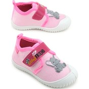 Resim Gezer Kız Çocuk Kışlık Tek Cırt Cırtlı Ayarlanabilir Rahat Taban Ev, Bahçe, Okul, Kreş Panduf Ayakka Pembe 