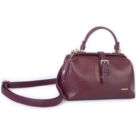 Resim Nas Bag Hakiki Deri Görünümlü Vintage Doktor Çantası Küçük Boy El Ve Omuz Çantası Bordo Victoria 