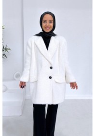 Resim Ka Hijab Vatkalı Kürk Kaban - Beyaz Beyaz 