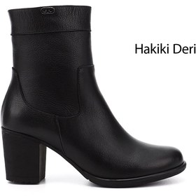 Resim GÖNDERİ(R) Kadın / Kız Siyah Floter Fermuarlı Kalın Topuklu Hakiki Deri Bot 