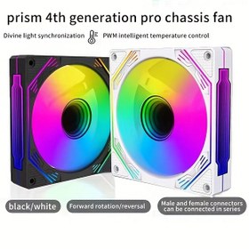 Resim Prism 4. Nesil Pro Şasi Fanı - 120mm RGB Fan PWM, 1650 RPM, 65 CFM, 5V/3-Pin & 12V/4-Pin, İleri/Arka Döner, Erkek/Kadın Bağlantıları, Siyah/Beyaz, Masaüstü CPU Soğutma, Oyun Konsolları, PC Kasa, Bilgisayar Fanı, Oyun Makinesi Soğutma, Şık Fan Tasarımı, Yüksek Kaliteli Yapım 